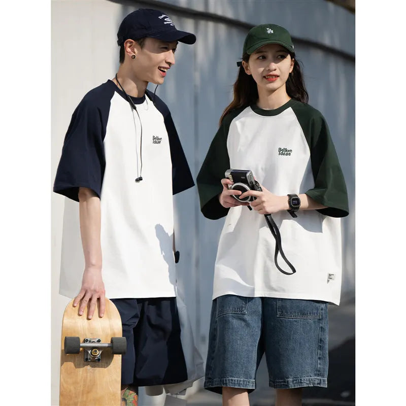 Men's Japanese junior raglan sleeve t-shirt in blue, green and grey colours