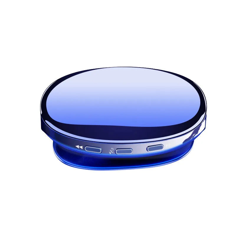 Blue Bluetooth MP4 music player with OLED screen showing music playback interface