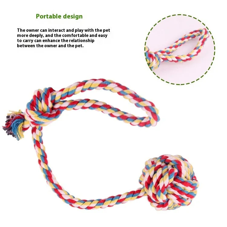 Cotton rope pet toy with hand pull rope, random colour, large or small size option