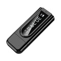 Black USB car FM Bluetooth receiver with USB and AUX ports for wireless audio streaming