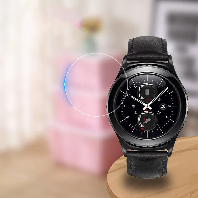 Transparent tempered glass screen protector for Samsung Galaxy Watch Active smartwatch.