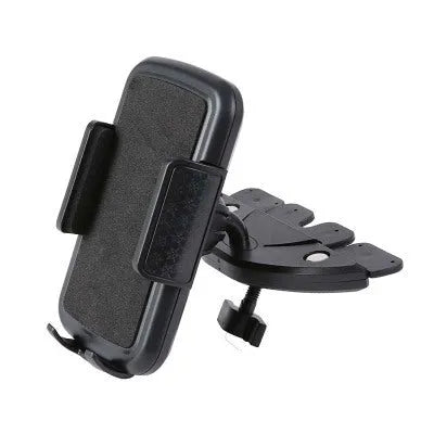 Black car phone holder with CD port bayonet mount and adjustable 50mm to 85mm clamp for 6 inch phones