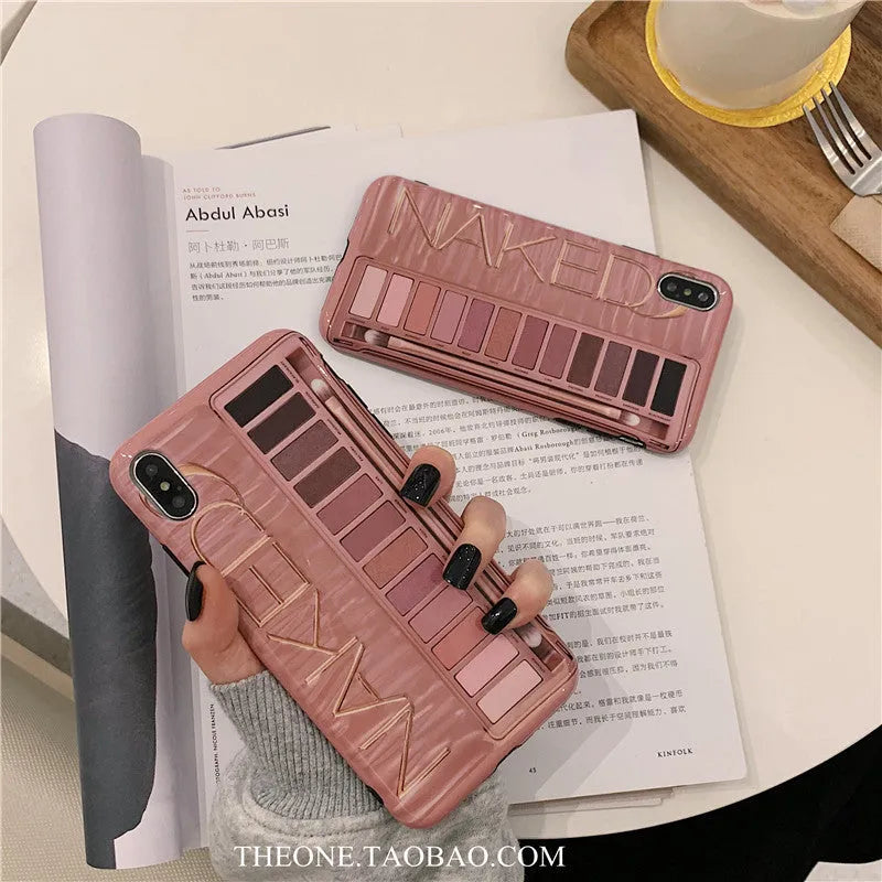 iPhone silicone phone case with eye shadow colour gradient design in flesh and grey options