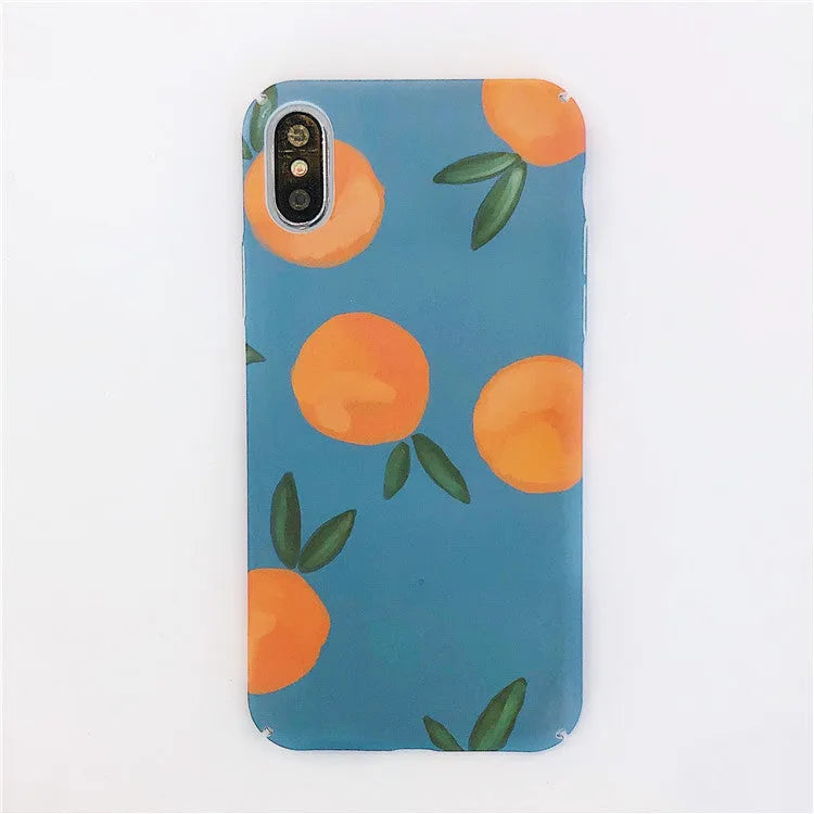 Orange plastic phone case with blue water pattern for iPhone models 6 to 11 Pro Max.