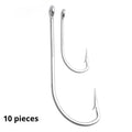 Set of stainless steel alloy sea fishing hooks showing multiple hook style specifications for ocean boat fishing