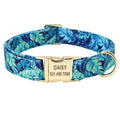 Personalised dog collar with lettering, cotton print, golden alloy buckle, beige blue pink, sizes S M L