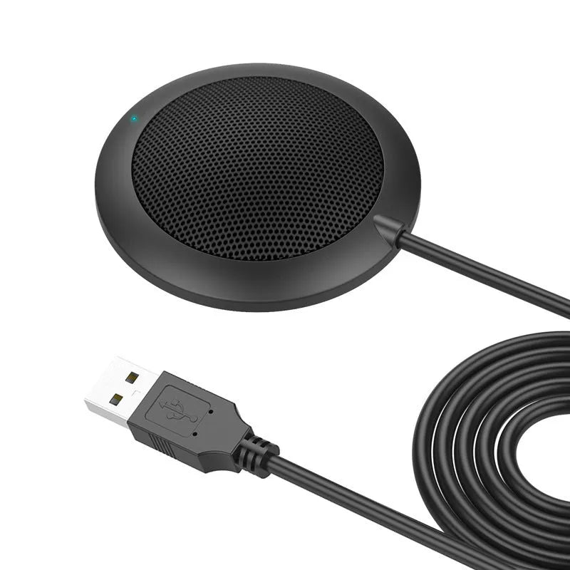 Black USB omnidirectional microphone with metal mesh cover and zinc alloy shell for desktop computers