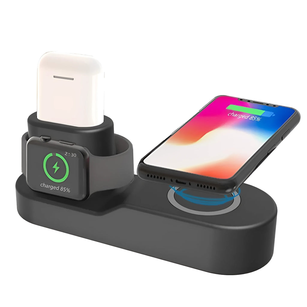 W3 wireless charging station for Apple iPhone, Watch and AirPods with rotating dock