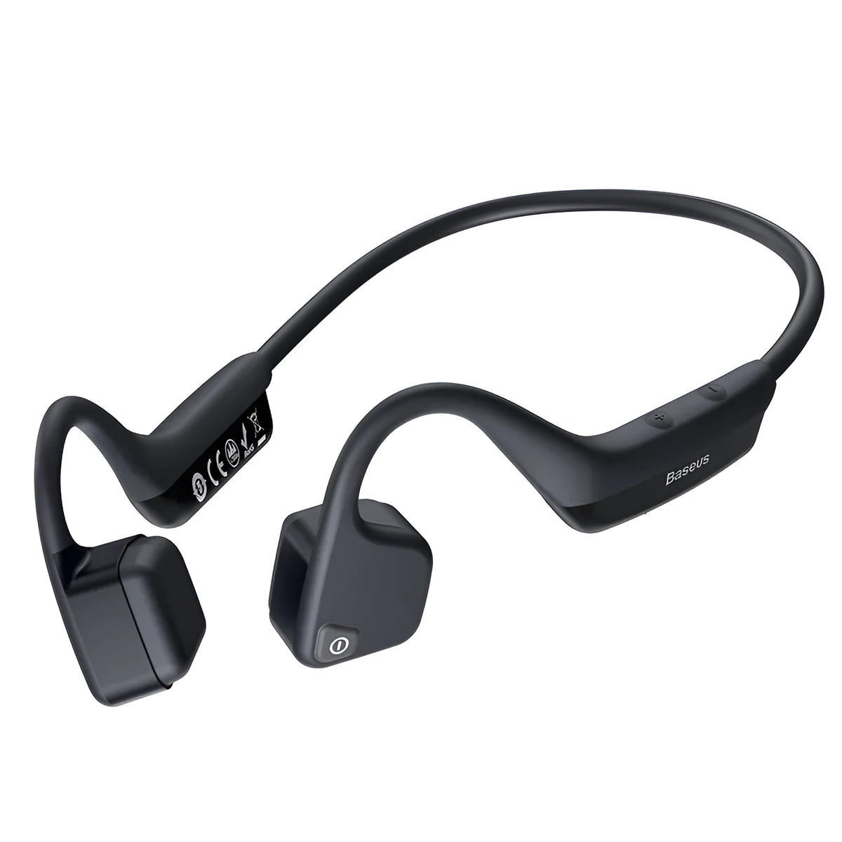 Black stereo waterproof wireless running headphones with Bluetooth 5.0 and hanging ear design
