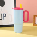 Large insulated tumbler cup with handle and screw-on straw lid