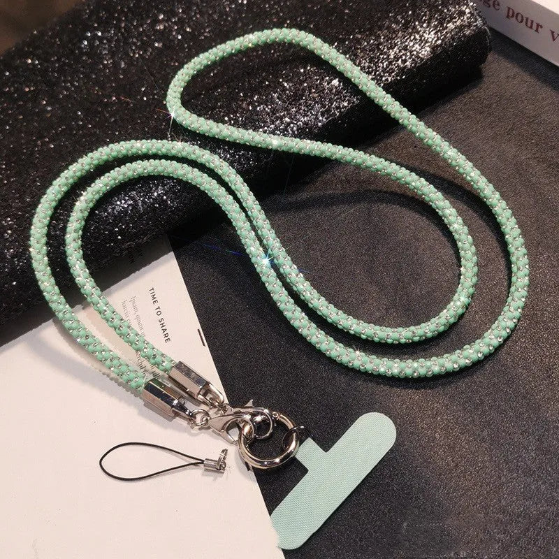 Handmade rhinestone mobile phone lanyard crossbody long in mixed colours with geometric design