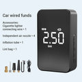 Wireless digital display air pump with compact design and multiple nozzle attachments for tyre inflation