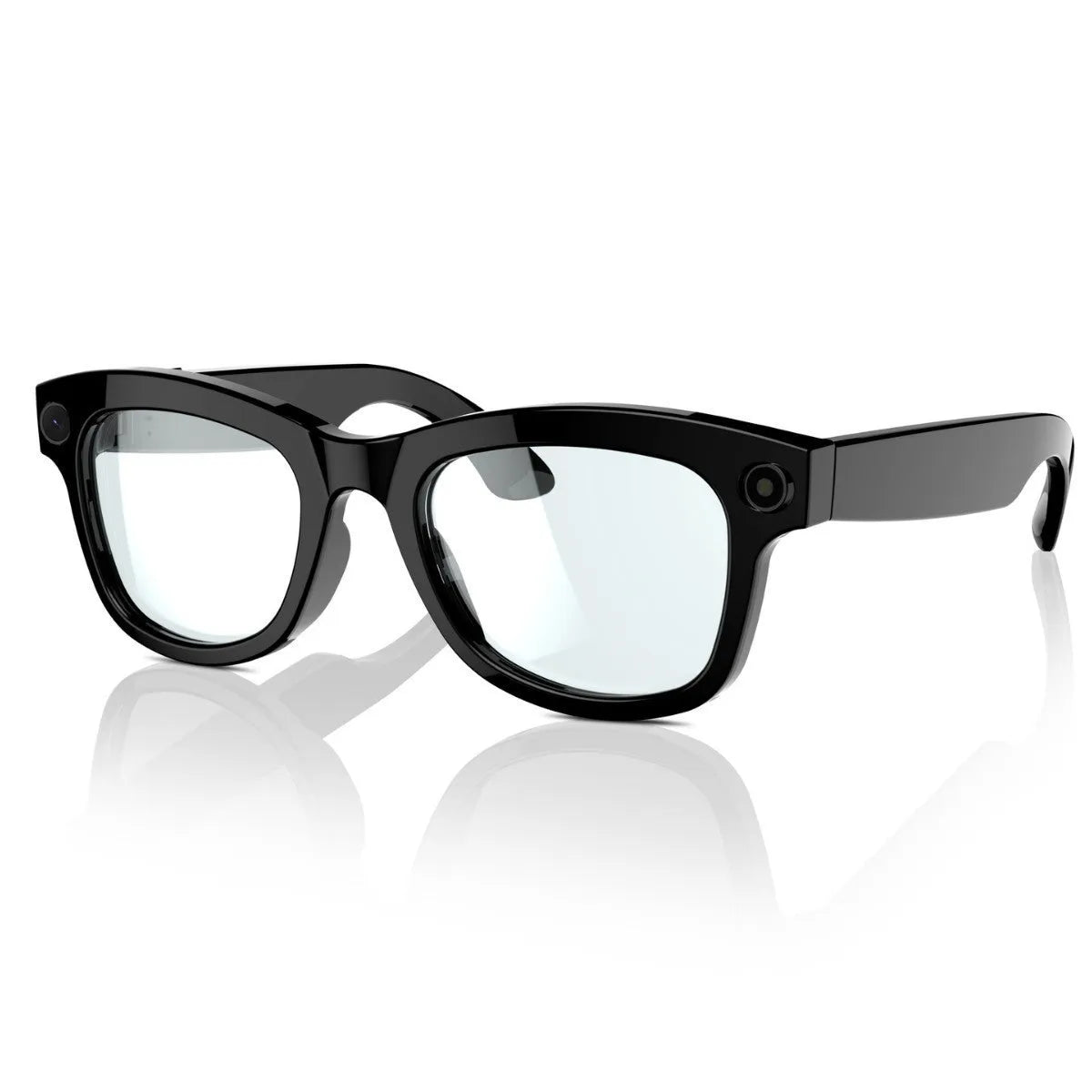 Black and transparent lens smart glasses with built-in camera for AI translation and video recording