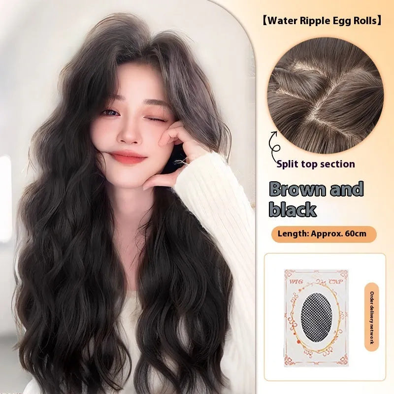 Female long curly full-head wig with side bangs in high-temperature fibre artificial hair
