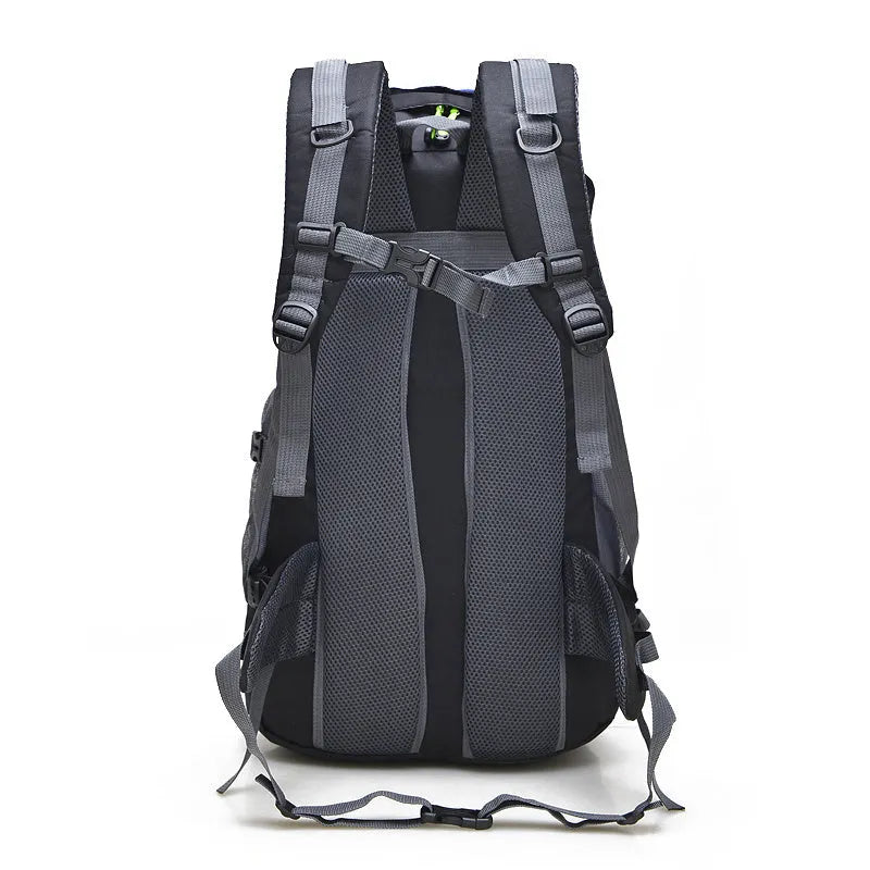 50L foldable outdoor backpack in nylon with waterproof function, adjustable straps and breathable back pad, shown in available colours.