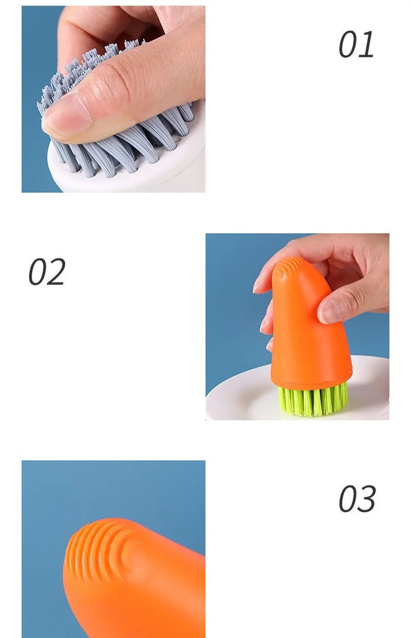 Carrot-shaped orange kitchen brush with nylon bristles for cleaning vegetables