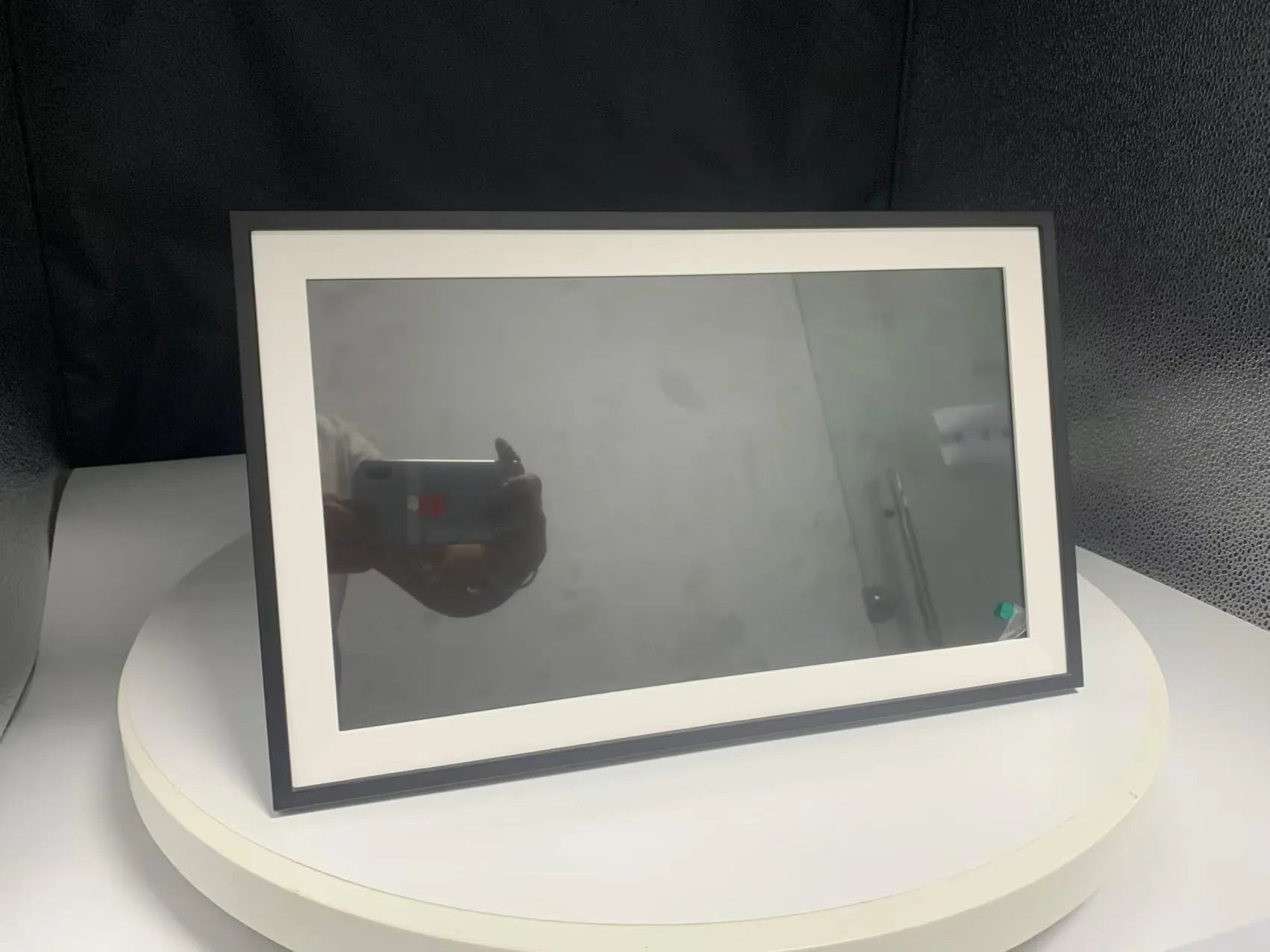 White 15.6 inch smart digital photo frame with app control on adjustable bracket
