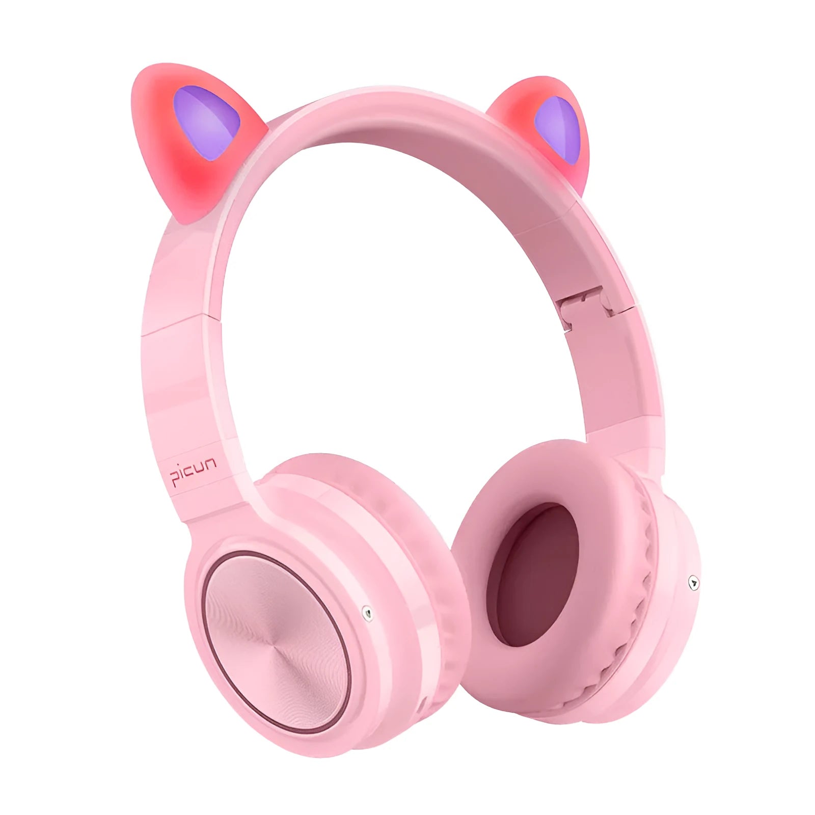 Pink and white luminous Bluetooth headset with LED lighting and over-ear design
