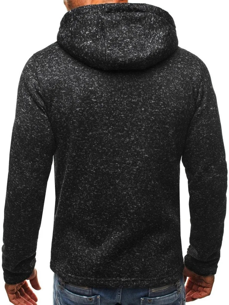 Men's grey zip-up hoodie with hood, O-neck collar, full sleeves, cotton polyester blend, casual sweatshirt