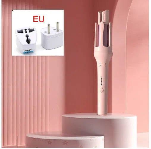 32mm automatic hair curler in white purple colour with wired power cord and plug adapter