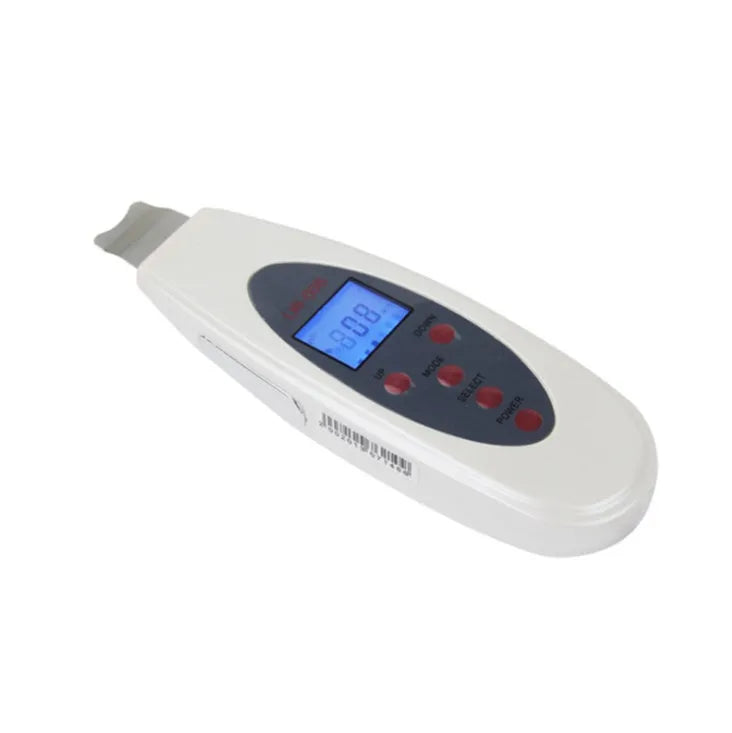 White ultrasonic skin cleaner with blackhead remover function, 28000Hz vibration, mild heating, ABS body, 1.75m cable.