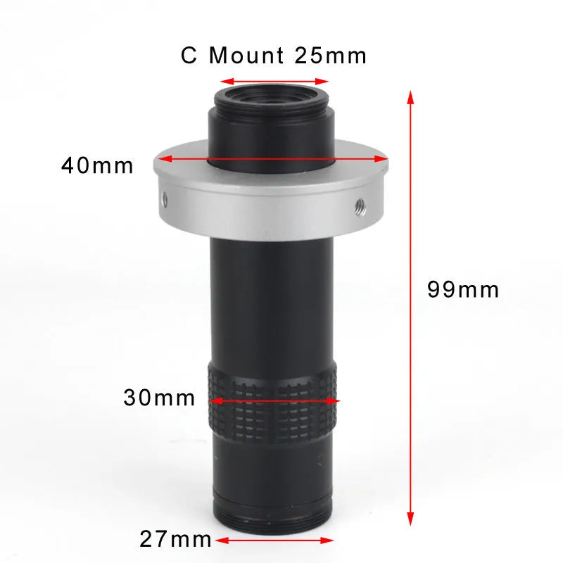 Black industrial camera monocular lens with 0.1-1.3X magnification for inspection systems