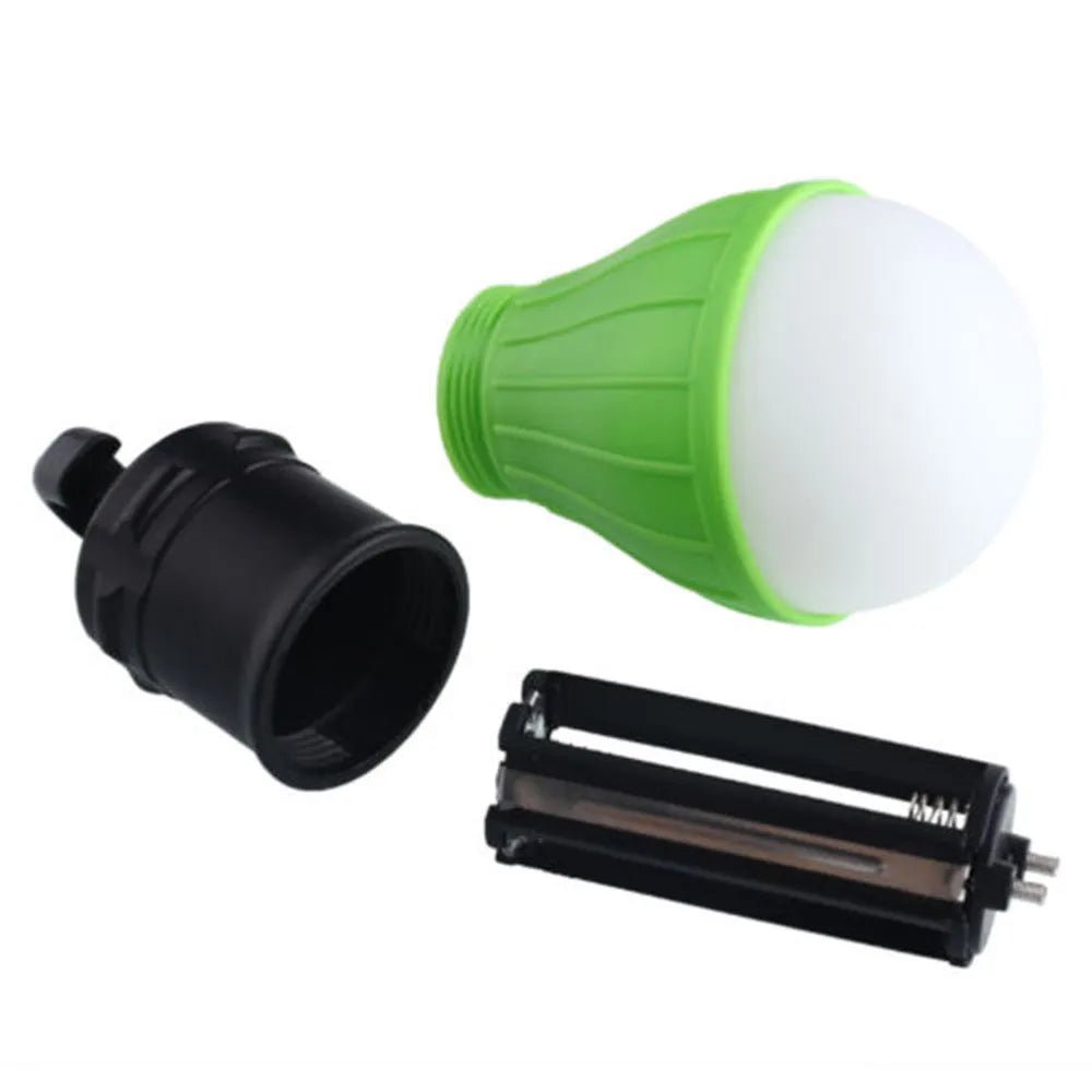 Portable LED camping light with hanging hook showing red, yellow, blue and green colour options
