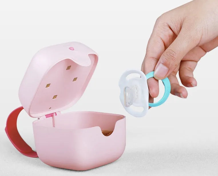 White or pink baby pacifier disinfection box, 9.5cm ABS case with 260-280nm LED and lid-open safety cut-off