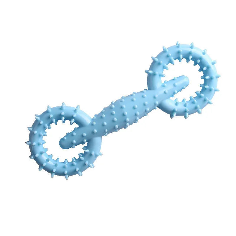 Blue TPR dog chew toy ring board for puppy teething relief measuring 16cm by 5.8cm
