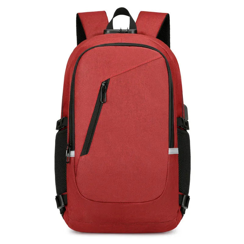 Oxford cloth computer backpack in blue colour showing 20-35L capacity and street trend style