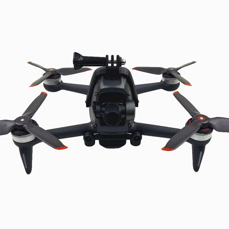 3D-printed hard plastic FPV drone expansion bracket with soft sponge for top-mounted action cameras