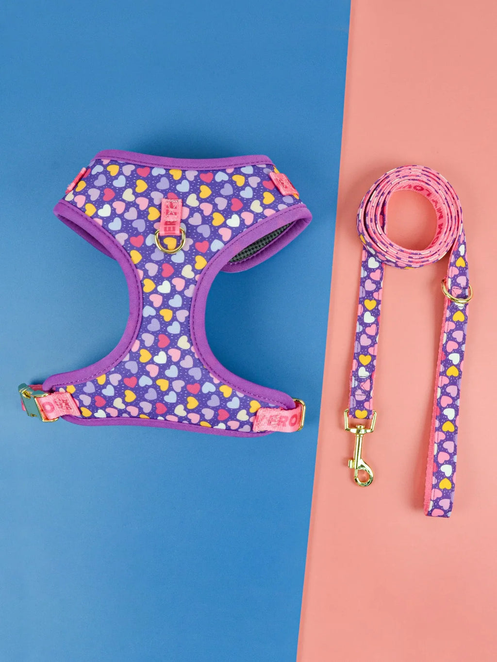 Polyester dog haulage rope set in blue ice cream colour with chest-back harness and matching lead