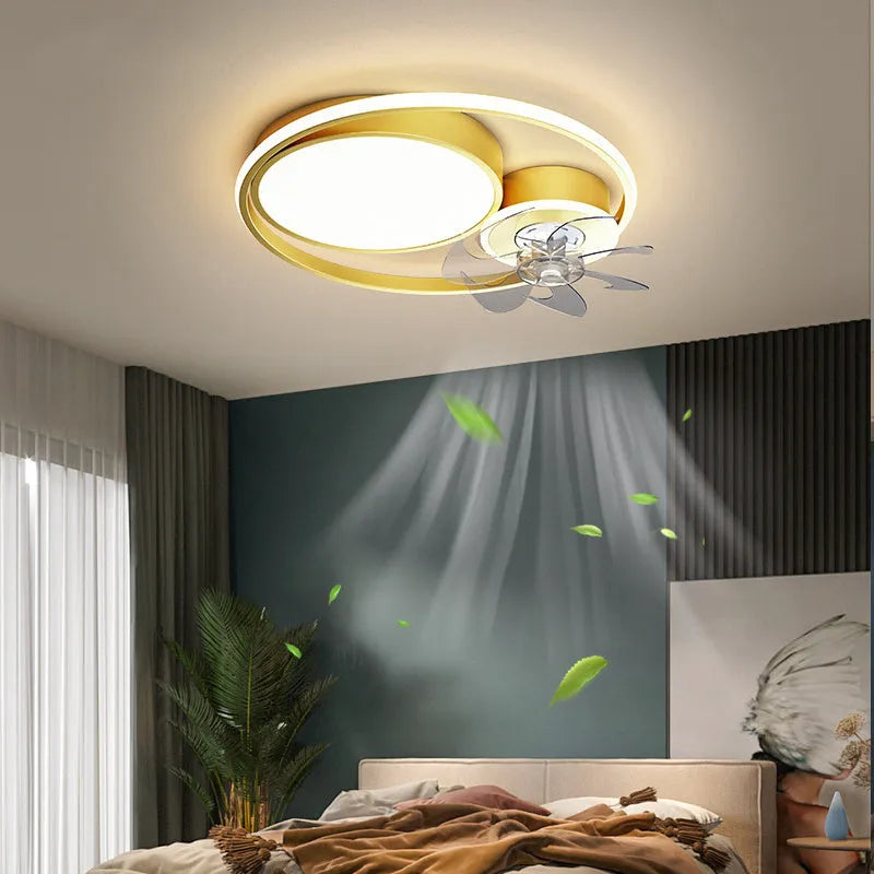 Nordic style 48cm ceiling fan light with metal blades and acrylic lampshade in black finish