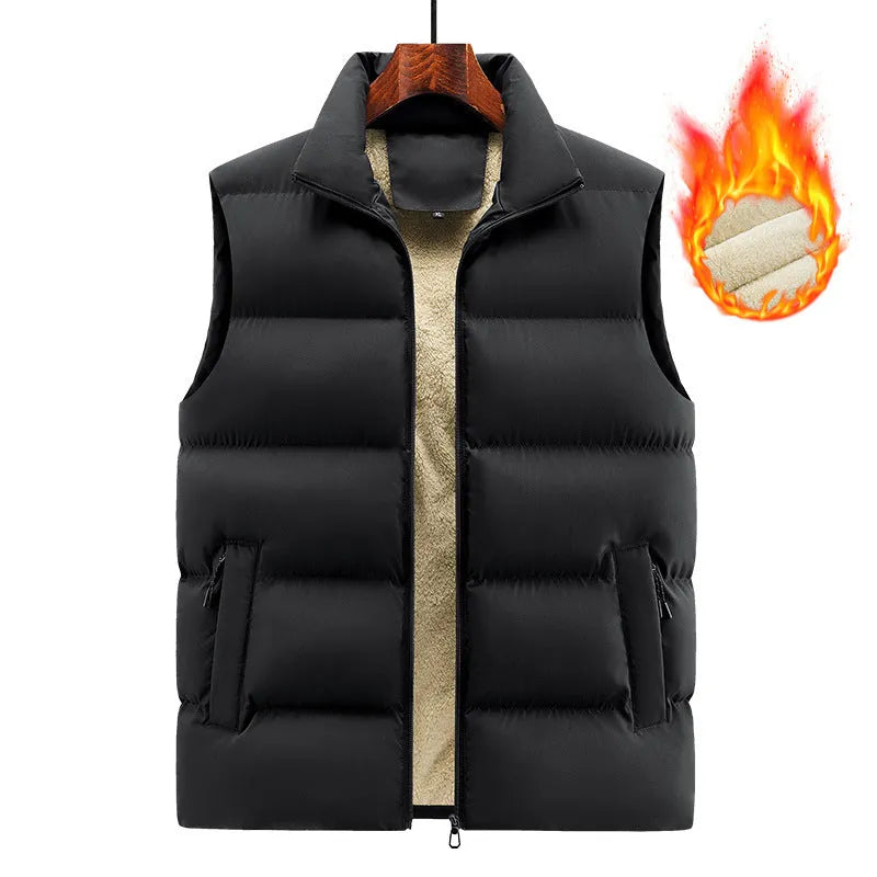 Men's striped lambswool vest in black, dark blue, or red for autumn and winter wear.