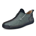 Men's black leather martin boots with front zipper and round toe design on rubber sole