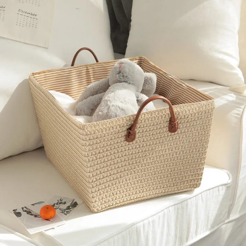 Cotton string storage basket in 45x35x25cm size for indoor laundry and toy storage