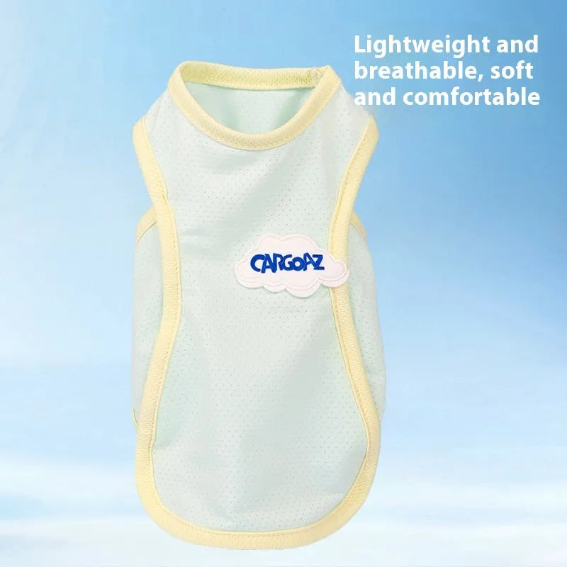 Thin polyester cat summer vest in grass green colour, sports style with anti-lint properties
