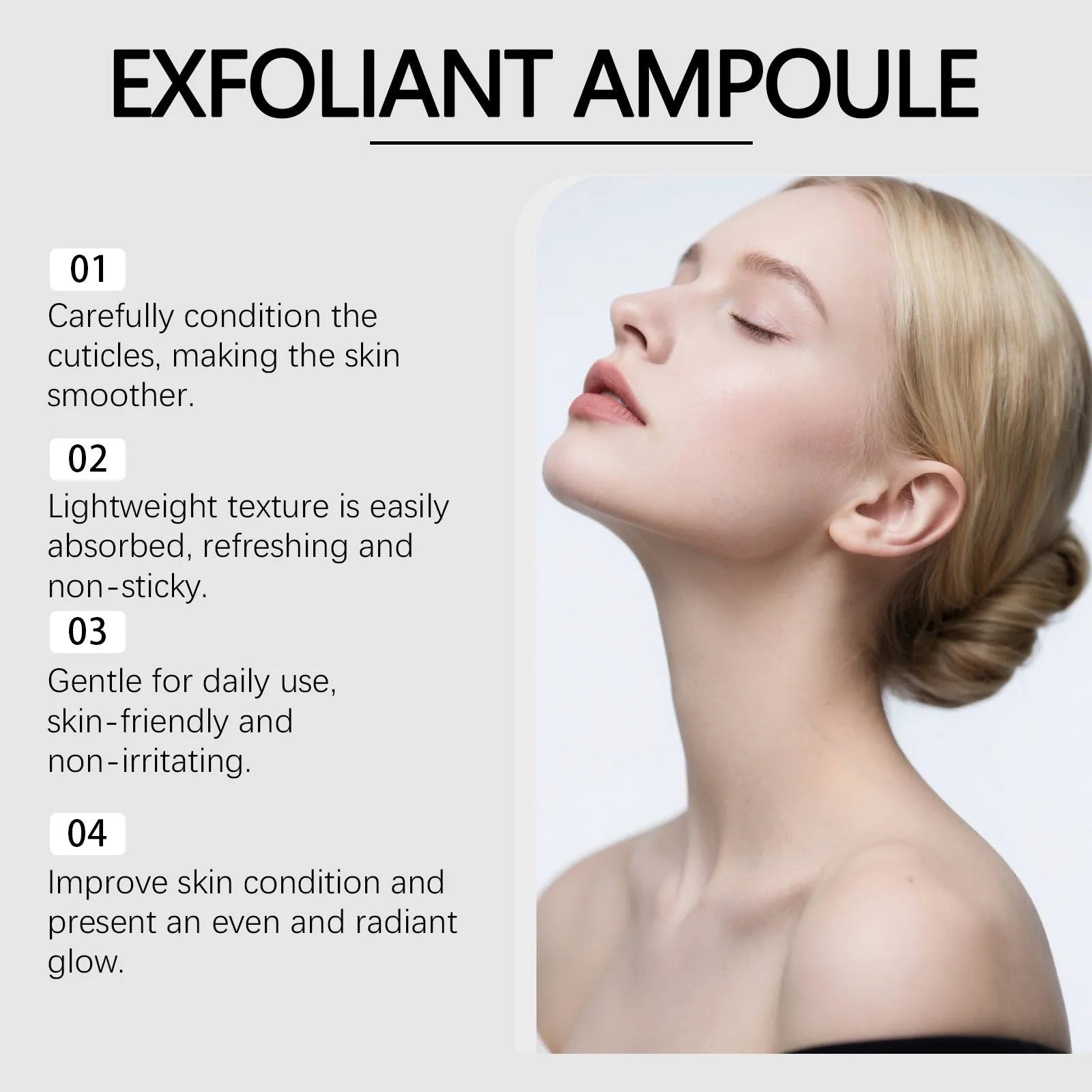 80ml bottle of cleansing and nourishing facial moisturising liquid with exfoliating liquid.