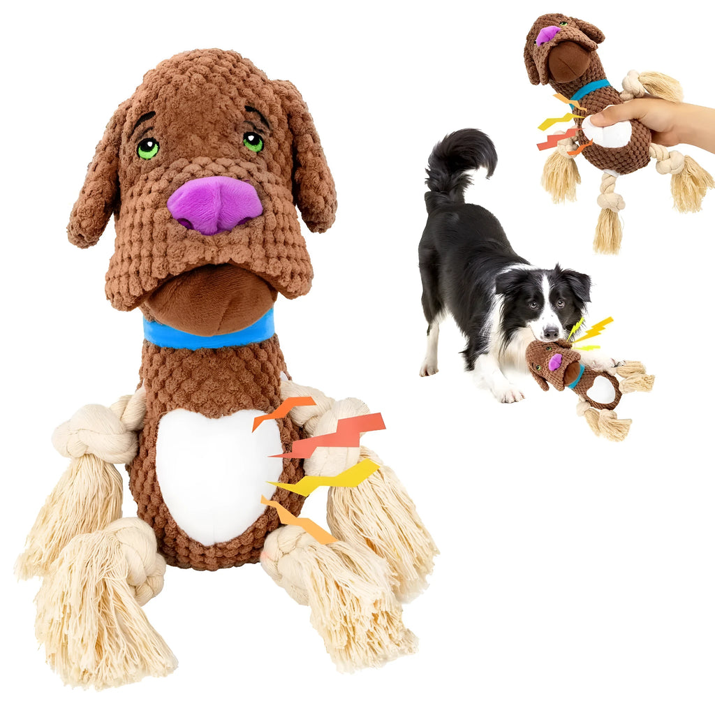 Brown shell-shaped plush dog toy with sound paper and BB squeaker for chewing and interactive play