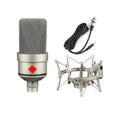 Wired condenser microphone in champagne gold colour with included stand and cable for recording