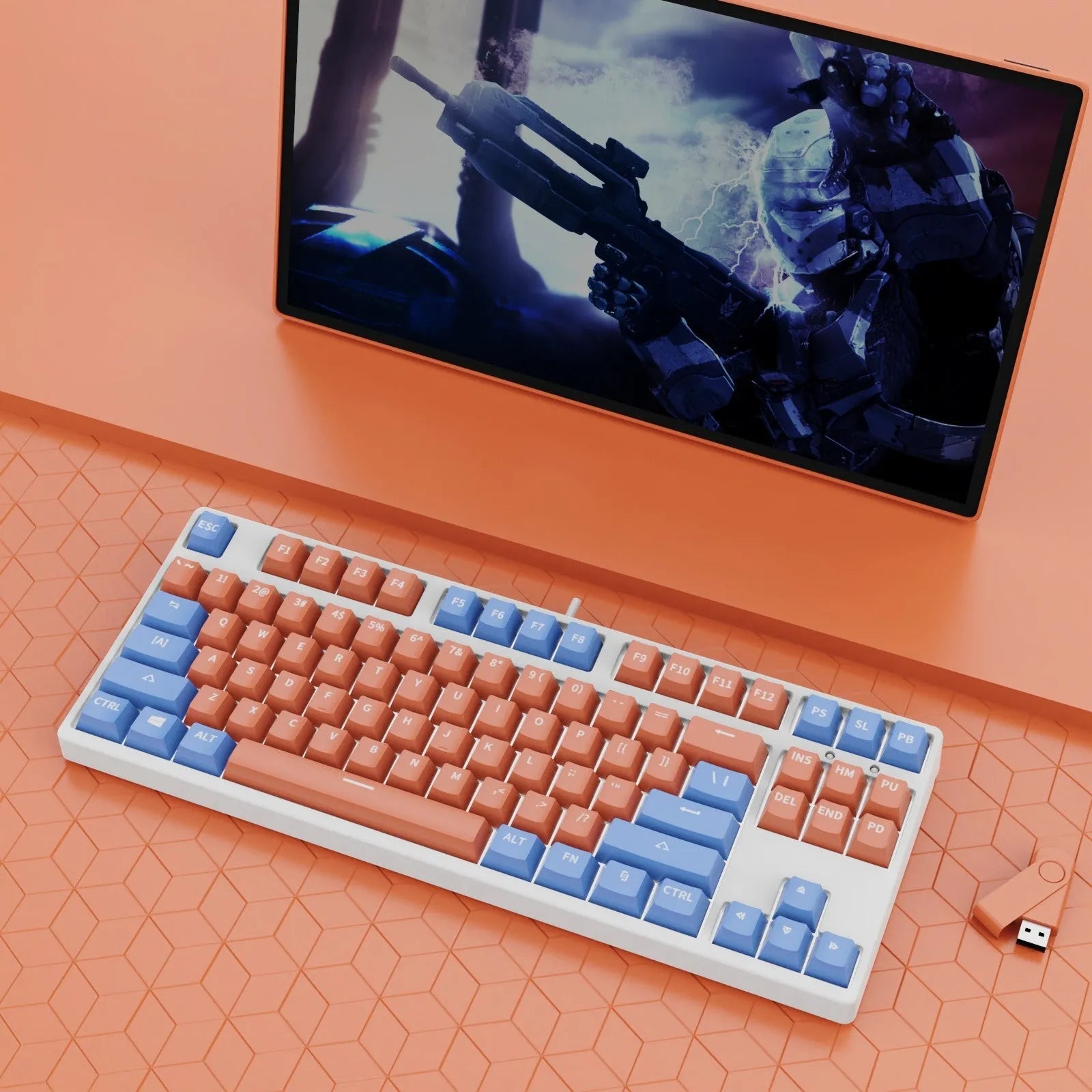 87-key mechanical gaming keyboard with dual-colour backlighting and hot-swappable switches