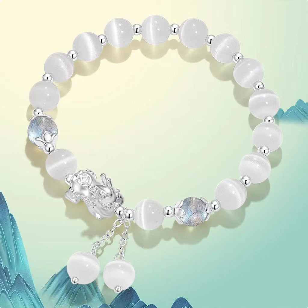 Natural black agate and grey opal couple bracelet set with 10mm wave beads and money painting elements