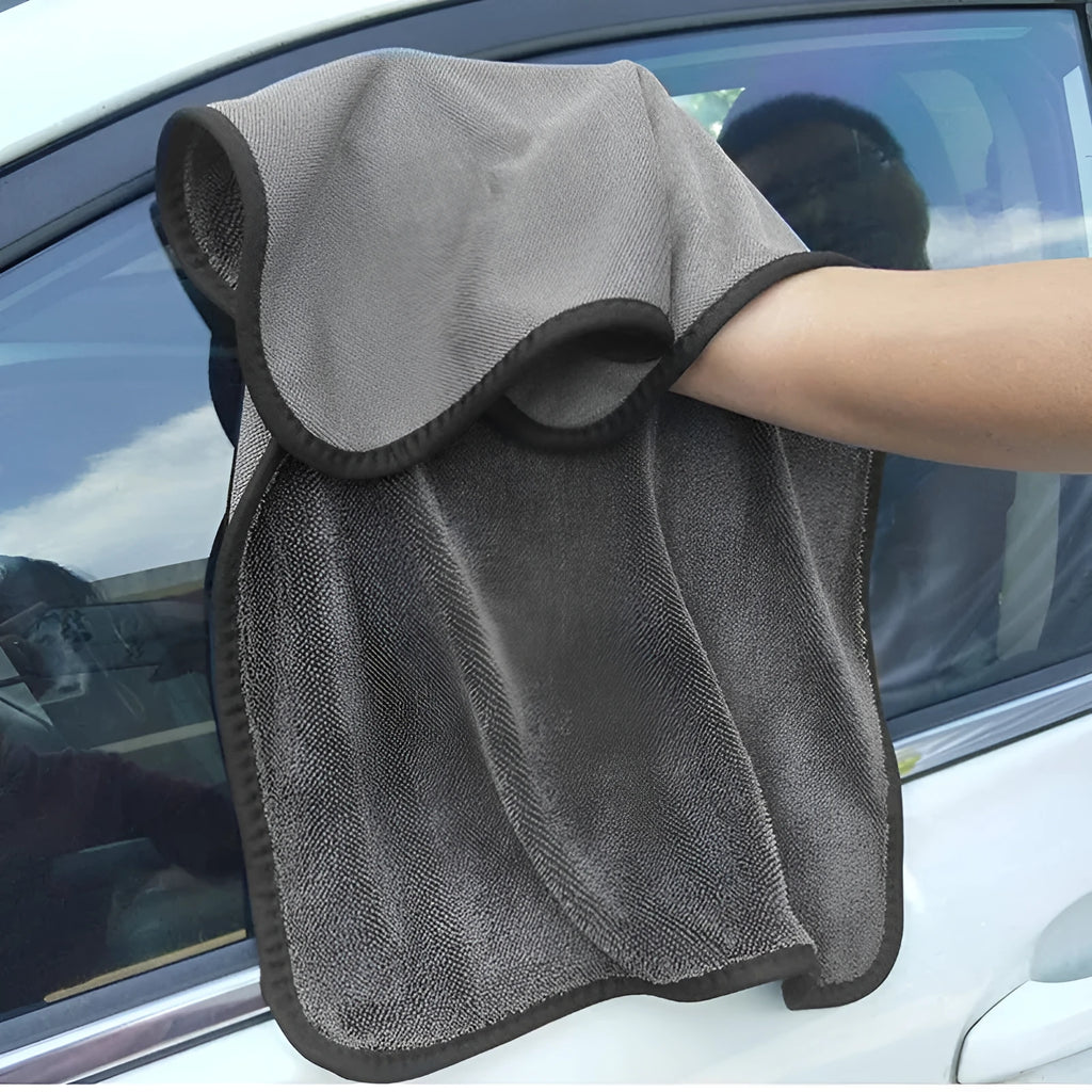 Gray microfiber car wash towel 40x40cm folded on white background