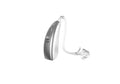 Wireless invisible hearing aid with USB charging case showing blue and green indicator lights