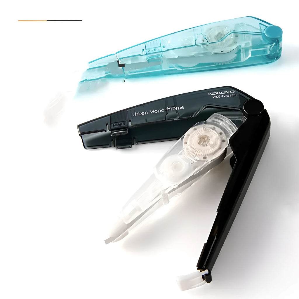 Refillable correction tape with transparent refill in four colour options for document corrections