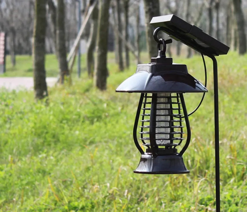 White solar mosquito lamp with solar panel and LED beads for garden outdoor insect control