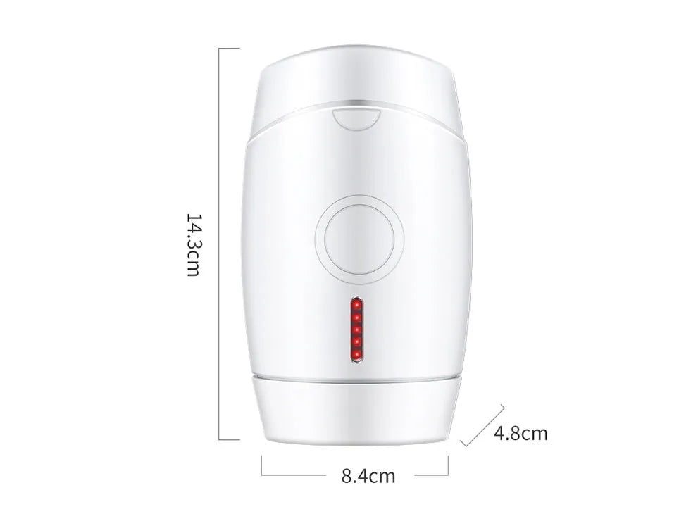 White home laser hair removal device with digital display, shown with international plug adapters.