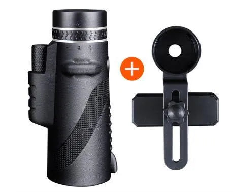 Black HD 40x60 monocular telescope for mobile phone attachment with 40x magnification