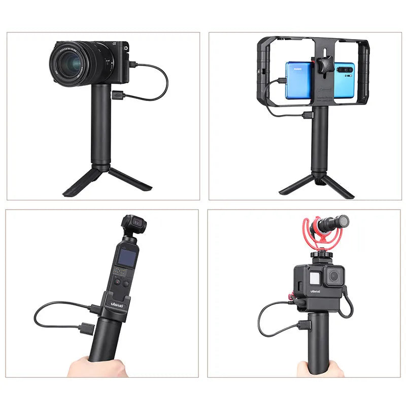 Black aluminium alloy power bank handle with 6800mAh capacity, shown next to a mobile phone.