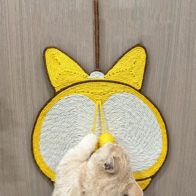 Yellow Corgi design sisal cat scratcher pad with anti-slip base measuring 37x40cm
